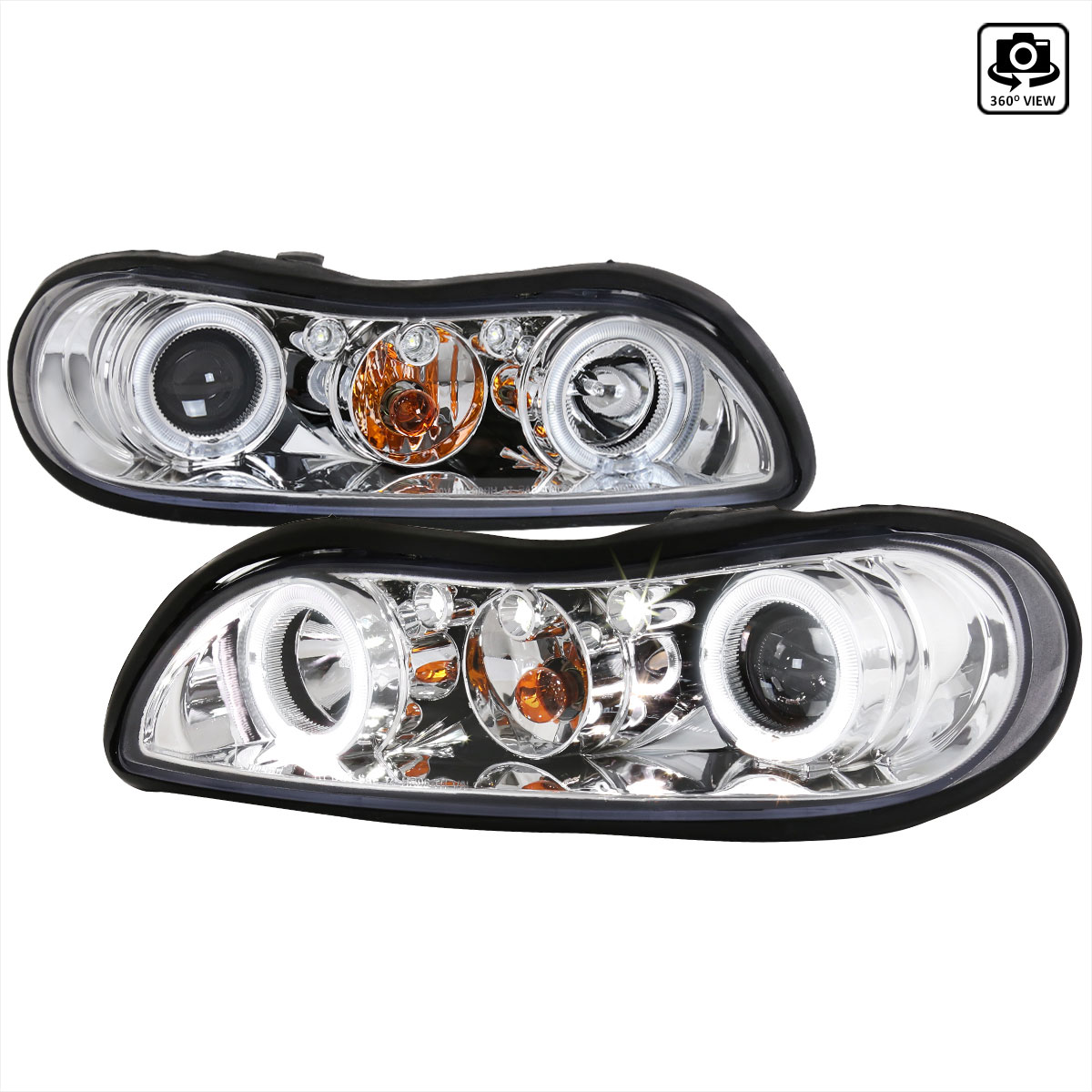 Spec-D Tuning 2LHP-MBU99-TM | Chevrolet Malibu Halo Led Projector Chrome; 1999-2003