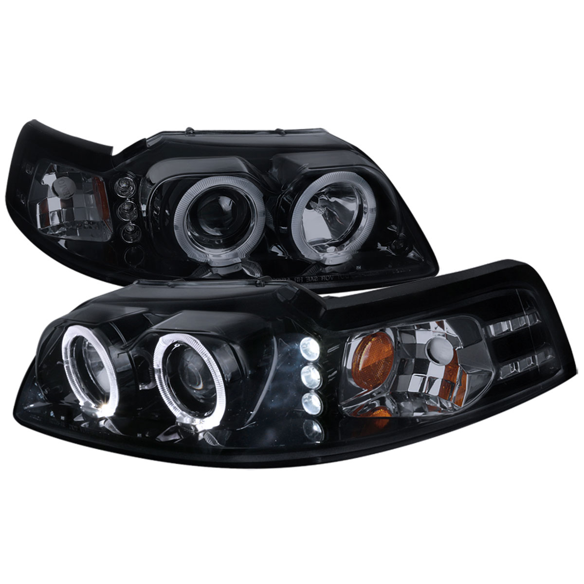 Spec-D Tuning 2LHP-MST99G-TM | Ford Mustang Smoked Lens Gloss Black Housing Projector Headlights; 1999-2004