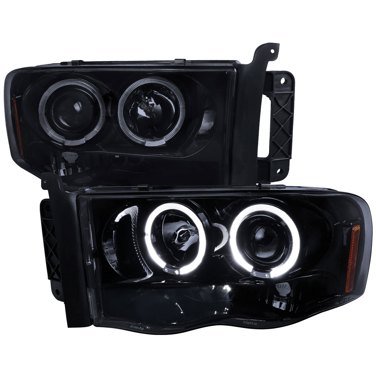 Spec-D Tuning 2LHP-RAM02G-TM | Dodge Ram Halo Projector Headlight Gloss Black Housing Smoke Lens; 2002-2005