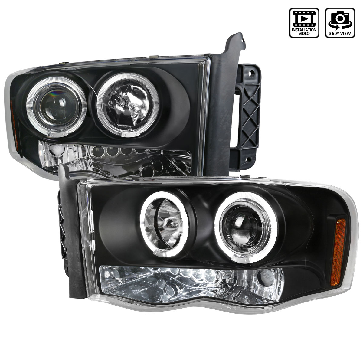 Spec-D Tuning 2LHP-RAM02JM-TM | Spec-D Dodge Ram Halo Projector - Black; 2002-2004