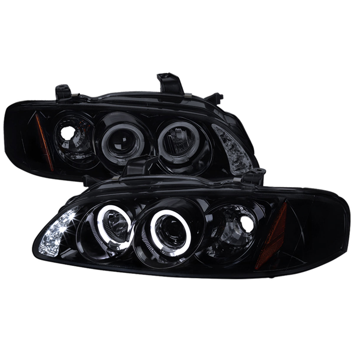 Spec-D Tuning 2LHP-SEN00G-TM | Nissan Sentra Halo Led Projector Gloss Black Housing With Smoked Lens; 2000-2003