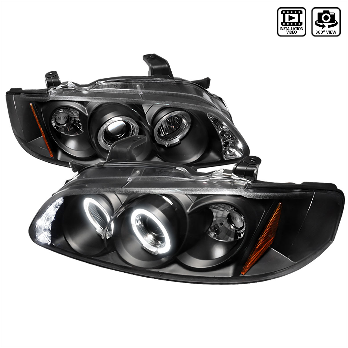 Spec-D Tuning 2LHP-SEN00JM-TM | Nissan Sentra Halo Led Projector Black; 2000-2003