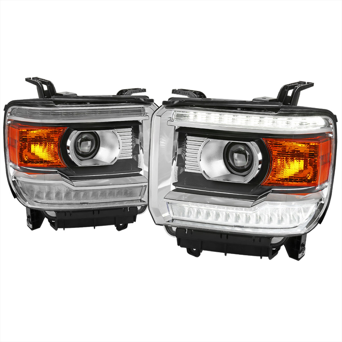 Spec-D Tuning 2lhp-sie14-drl-go | SPEC-D Tuning GMC Sierra Projector Headlight With LED Bar; 2014-2018