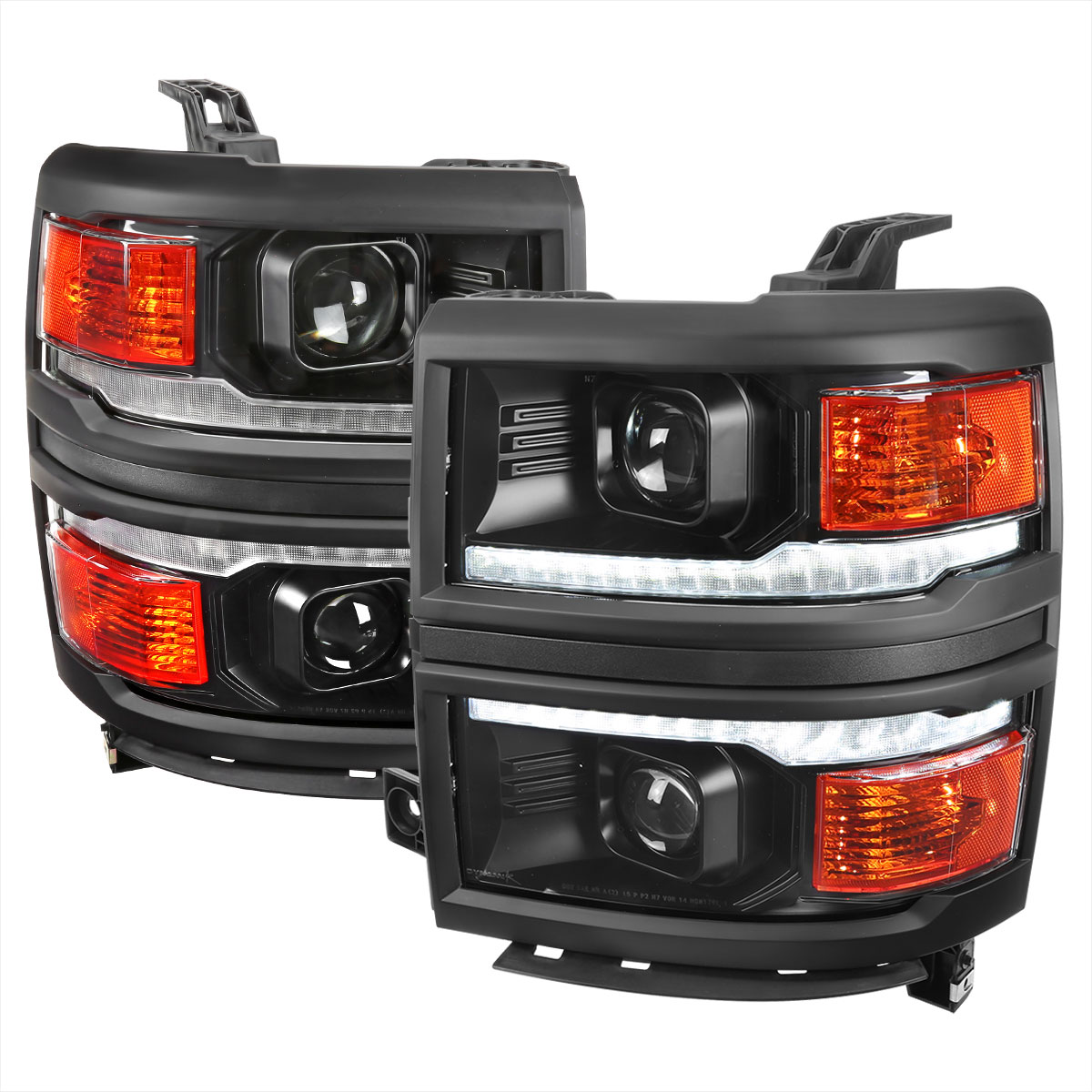 Spec-D Tuning 2lhp-siv14jm-sq-rs | SPEC-D Tuning Chevrolet Silverado 1500 Projector Headlights With Black Trim Matte Black Housing Clear Lens & Amber Reflector With Sequential Turn Signal; 2014-2015