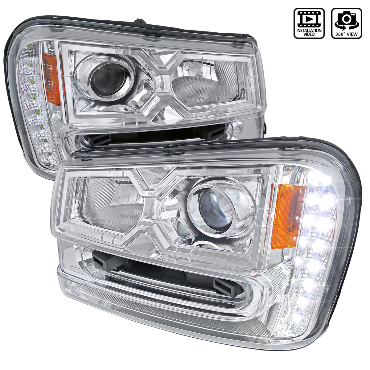 Spec-D Tuning 2LHP-TBLZ02-V2-RS | Chevrolet Trailblazer Projector Headlight Chrome Housing; 2002-2009