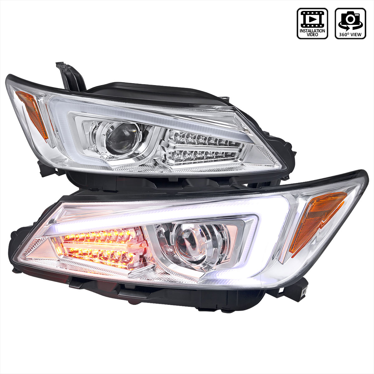 Spec-D Tuning 2LHP-TC11-TM | Scion Tc Projector Headlights With Led Light Bar - Chrome; 2011-2013