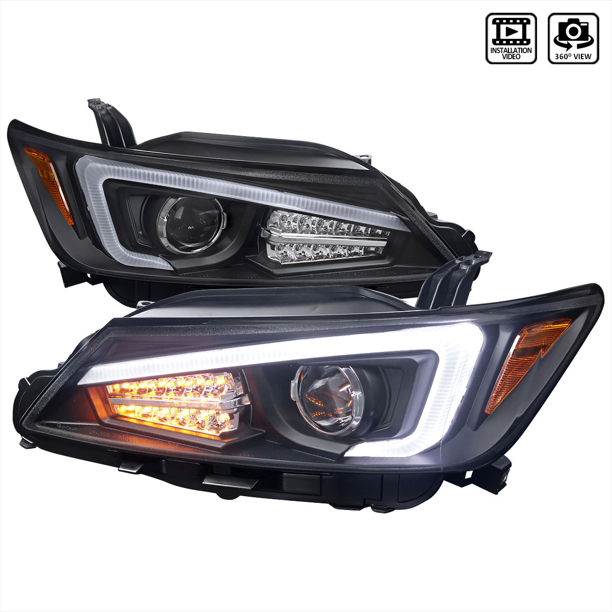 Spec-D Tuning 2LHP-TC11JM-TM | Scion Tc Projector Headlights With Led Light Bar - Black; 2011-2013