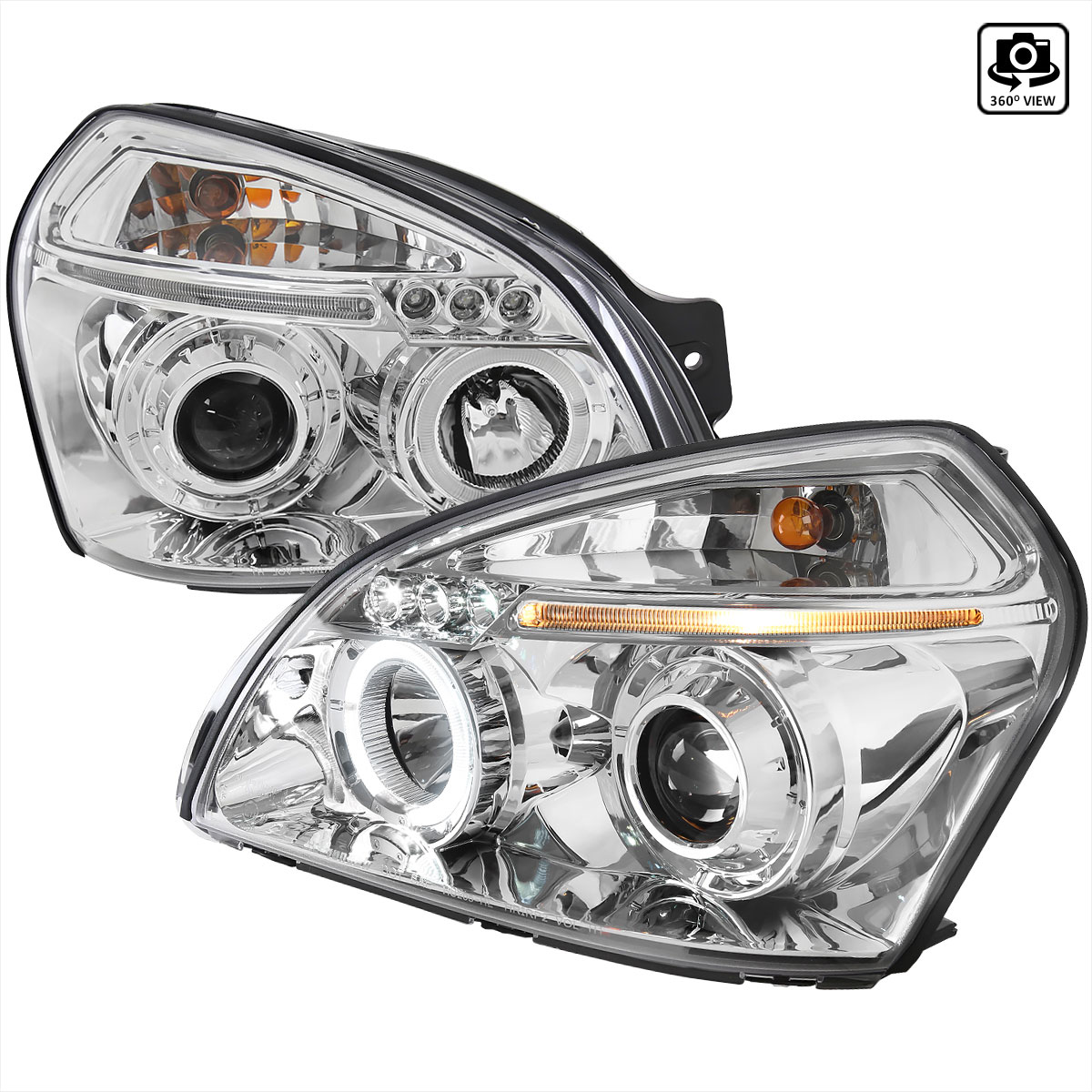 Spec-D Tuning 2LHP-TUC04-TM | Hyundai Tucson Halo Led Projector Chrome; 2004-2007