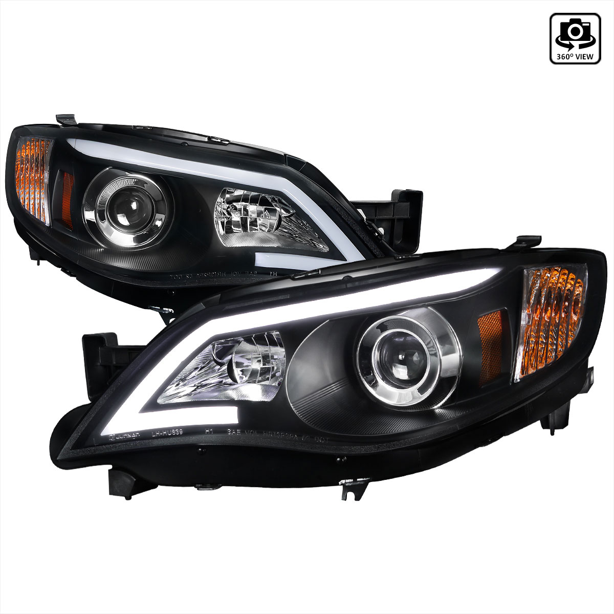 Spec-D Tuning 2LHP-WRX08JM-TM | Subaru Imprezza Black Housing Projector Headlights With Led Day Time Running Light Strip; 2008-2013