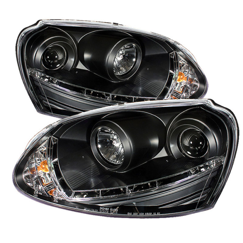 SPYDER 5017505 | Spyder Volkswagen Jetta ( Halogen Bulb Type ) DRL LED Projector Headlights - Black - (PRO-YD-VG06-DRL-BK); 2006-2009