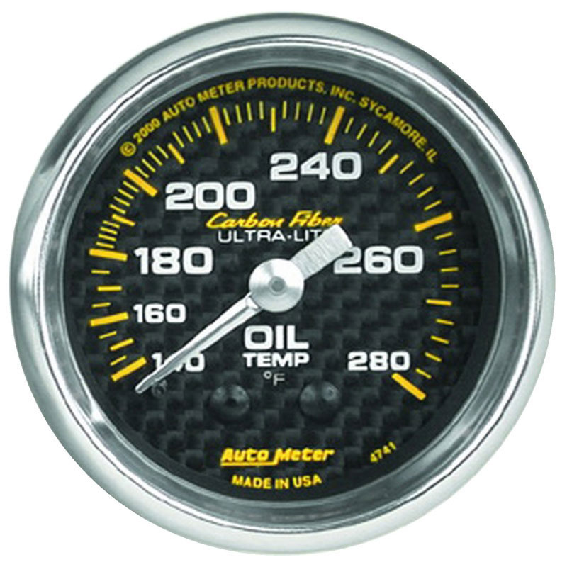 AutoMeter 4741 | Autometer Carbon Fiber 52mm 140-280 Deg F Mechanical Oil Temp Gauge