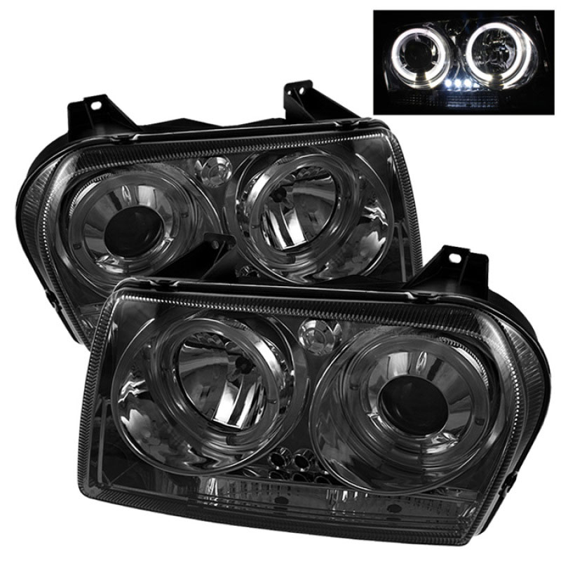 SPYDER 5009203 | Spyder Chrysler 300 ( Dual Turn Signal Bulbs ) Halo LED ( Replaceable LEDs ) Projector Headlights - Smoke - (PRO-YD-C305-HL-SM); 2005-2008