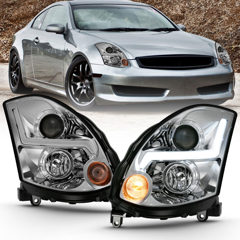 ANZO 121557 | 2003-2007 Infiniti G35 Projector Headlight Plank Style Black (HID Compatible, No HID Kit ); 2003-2007