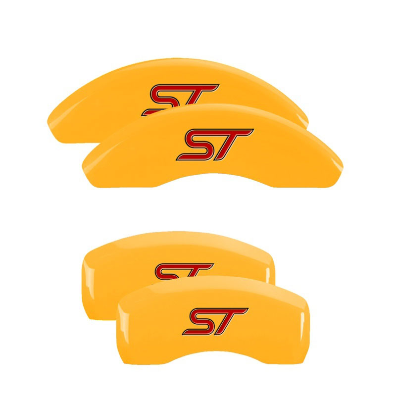 MGP 10236SST1YL | 4 Caliper Covers Engraved Front & Rear No bolts/ST Yellow finish black ch; 2014-2017