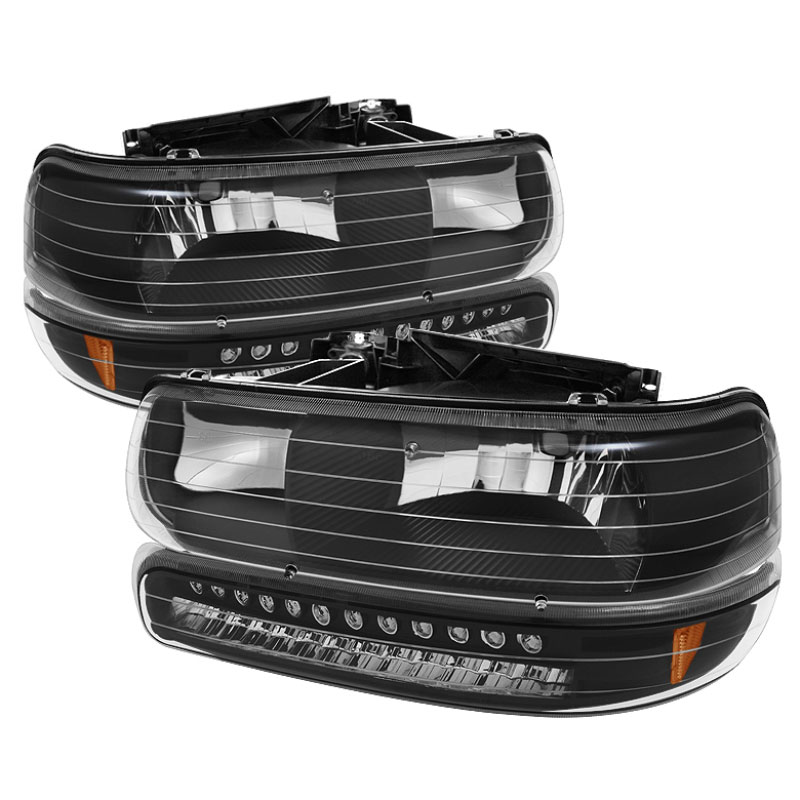 SPYDER 5069467 | Xtune Chevy TahOE 00-06 Headlights w/ LED Bumper Lights Amber Black HD-JH-CSIL99-LED-SET-BK; 2000-2006