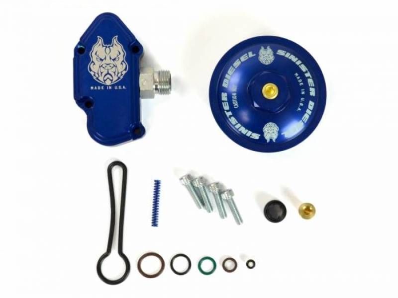 Sinister Diesel sdfuelblk60ffc | 03-07 Ford Powerstroke 6.0L Blue Spring Kit w/ Billet Spring Housing/Fuel Filter Cap; 2003-2007