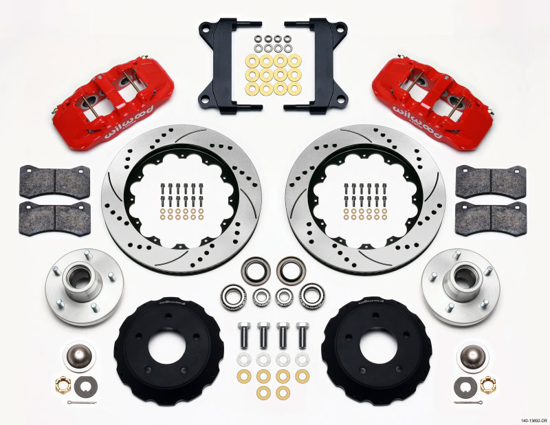 Wilwood 140-13692-dr | AERO6 Front Hub Kit 14.00 Drilled-Red Chevy C-10 60-87 CPP Drop Spindle; 1960-1987