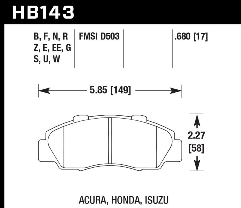 Hawk Performance hb143d680 | Hawk 97-98 Acura CL 3.0L Base Front ER-1 Brake Pads; 1997-1998