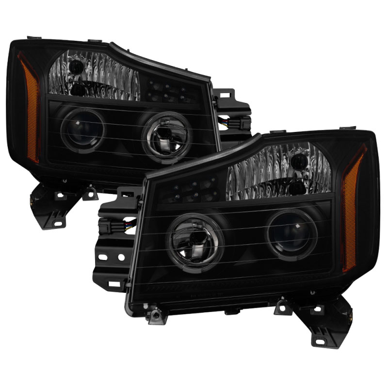 SPYDER 5082282 | xTune Nissan Titan 04-15 Projector Headlights - LED Halo - Black Smoked PRO-JH-NTI04-LED-BSM; 2004-2015