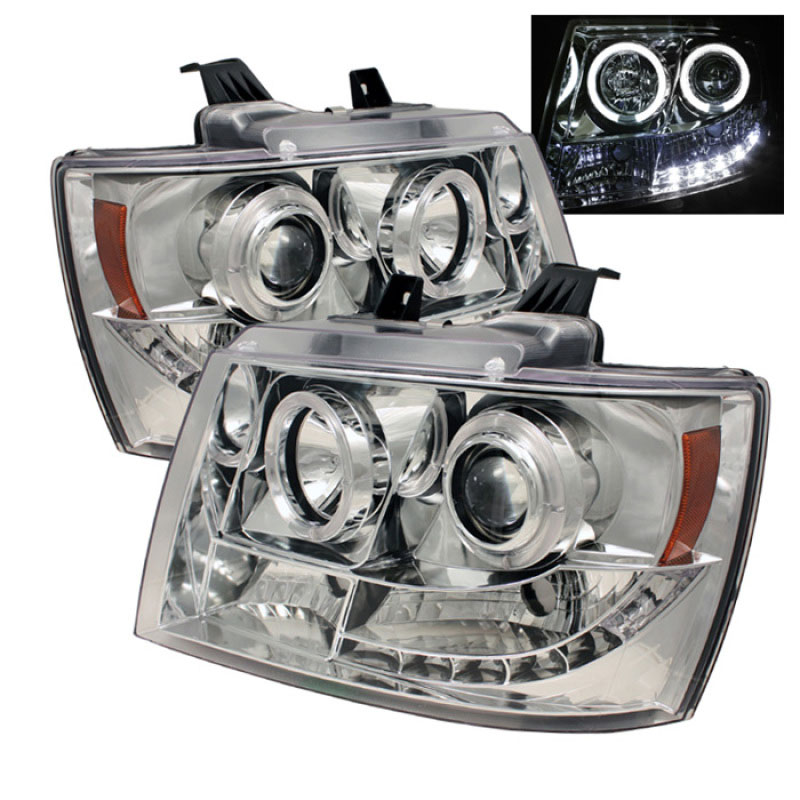 SPYDER 5009654 | Spyder Chevrolet Avalanche Halo LED ( Replaceable LEDs ) Projector Headlights - Chrome - (PRO-YD-CSUB07-HL-C); 2007-2013