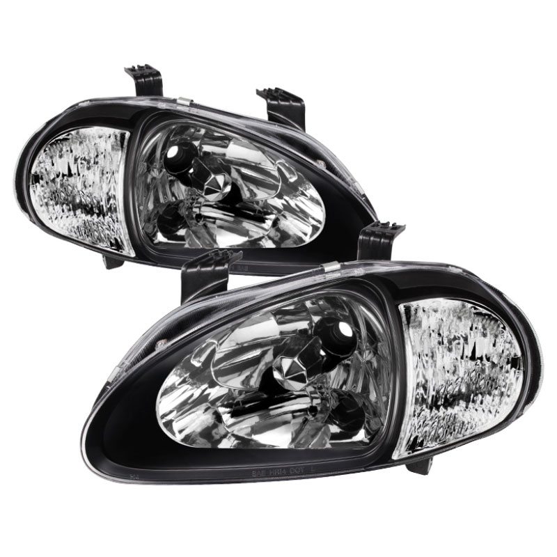 SPYDER 5014207 | xTune Honda Del Sol 1PC Crystal Headlights - Black; 1993-1997