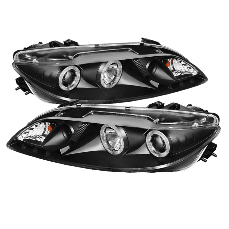 SPYDER 5042538 | Spyder Mazda 6 With Fog Lights Halo DRL LED Projector Headlights - Black - (PRO-YD-M603-FOG-DRL-BK); 2003-2005