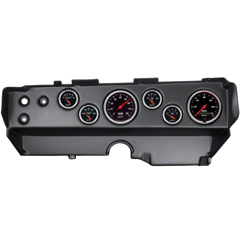 AutoMeter 7029-DB | Autometer Designer Black 70-74 E-Body/Cuda/Challenger Dash Kit 6pc Tach/ MPH/ Fuel/ Oil/ WTMP/ Volt; 1970-1974