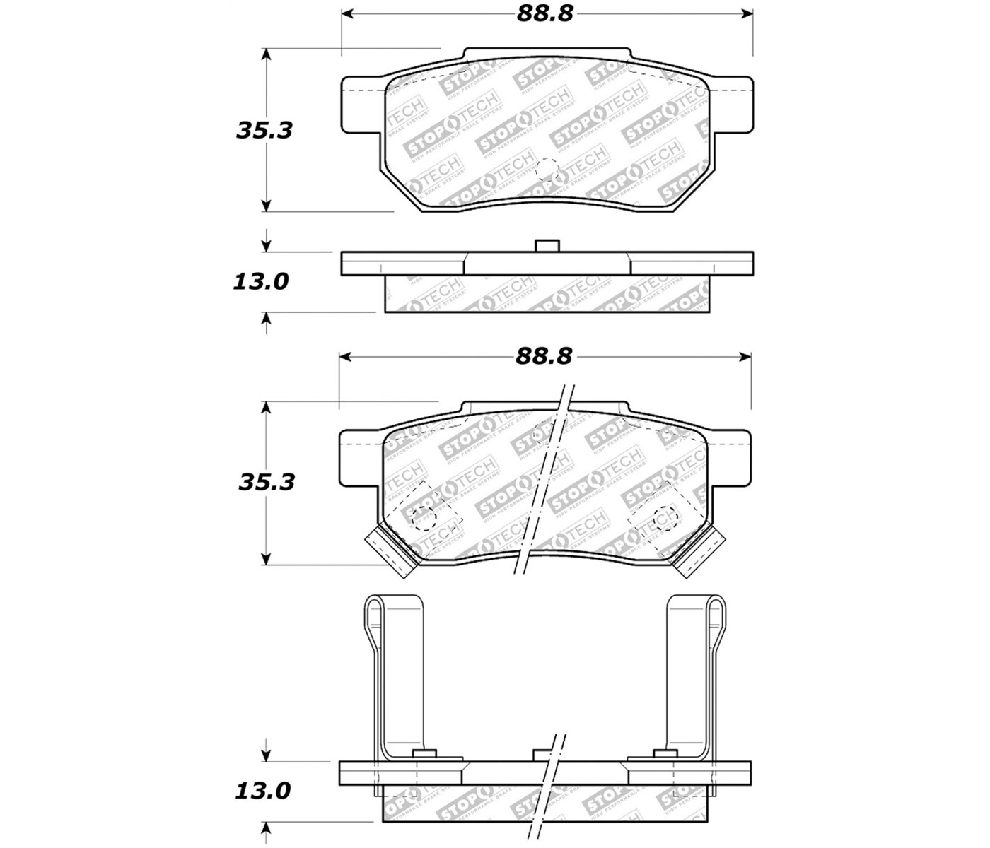 Stoptech 305.03740 | StopTech Street Select Brake Pads Honda CRX, Rear; 1990-1991