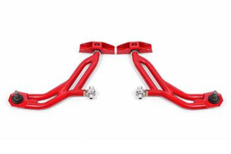 BMR Suspension aa757r | BMR 10-14 Ford Mustang Adj. Lower A-Arms w/ Delrin/Rod End / 19mm Tall Ball Joint - Red; 2010-2014