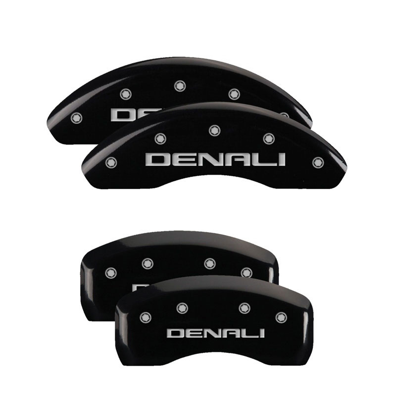 MGP 34215SDNLBK | 4 Caliper Covers Engraved Front & Rear Denali Black Finish Silver Char 2018 GMC Terrain; 2018-2020