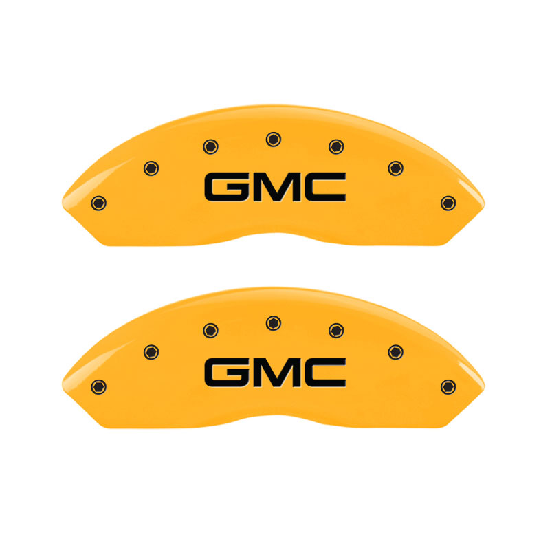 MGP 34212SGMCYL | 4 Caliper Covers Engraved Front & Rear GMC Yellow Finish Black Char 2019 GMC Arcadia; 2017-2020