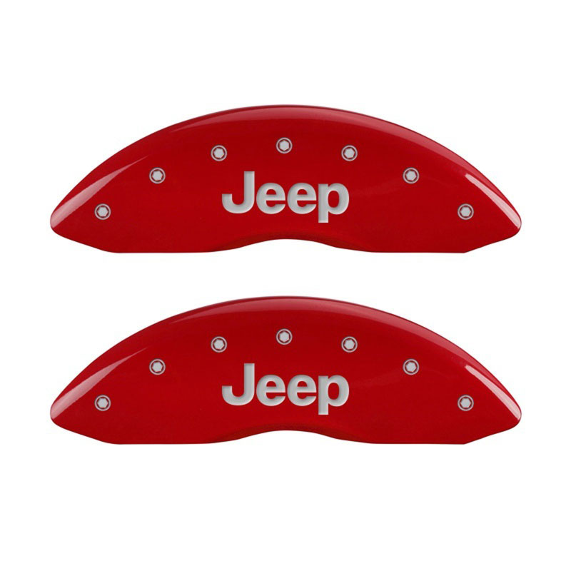 MGP 42011FJEPRD | Front set 2 Caliper Covers Engraved Front JEEP Red finish silver ch; 2011-2019