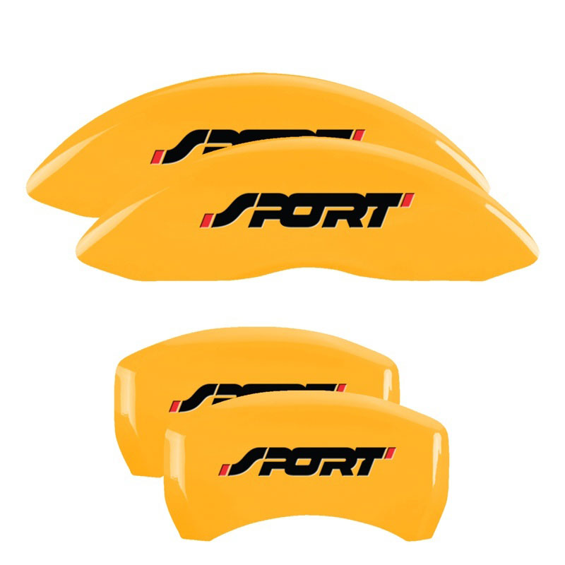 MGP 10229SSP1YL | 4 Caliper Covers Engraved Front & Rear No bolts/Sport Yellow finish black ch; 2019-2019