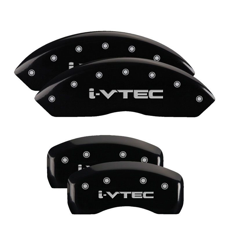 MGP 20211SIVTBK | 4 Caliper Covers Engraved Front & Rear i-Vtec Black finish silver ch; 2010-2011