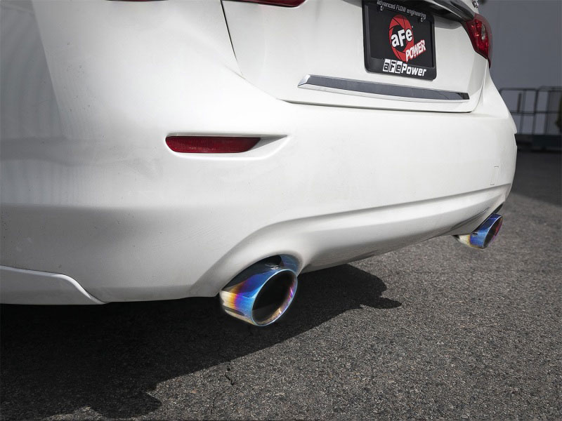 aFe 49-36130NM-L | Takeda 2.5in 304 SS Axle-Back Exhaust w/ Blue Flame Tips 16-18 Infiniti Q50 V6-3.0L (tt); 2016-2018