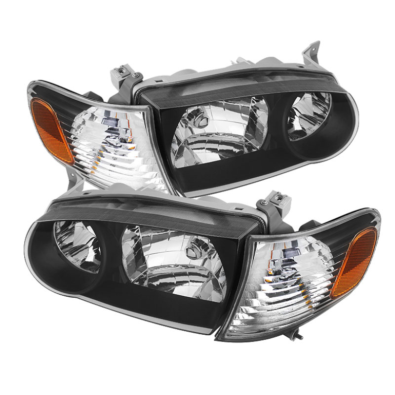 SPYDER 5072948 | xTune Toyota Corolla Crystal Headlights W/ Amber Corner Lights - Black; 2001-2002