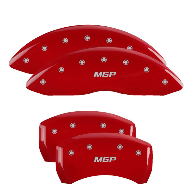 MGP 32020SMGPRD | MGP 4 Caliper Covers Engraved Front & Rear MGP Red finish silver ch; 2011-2022