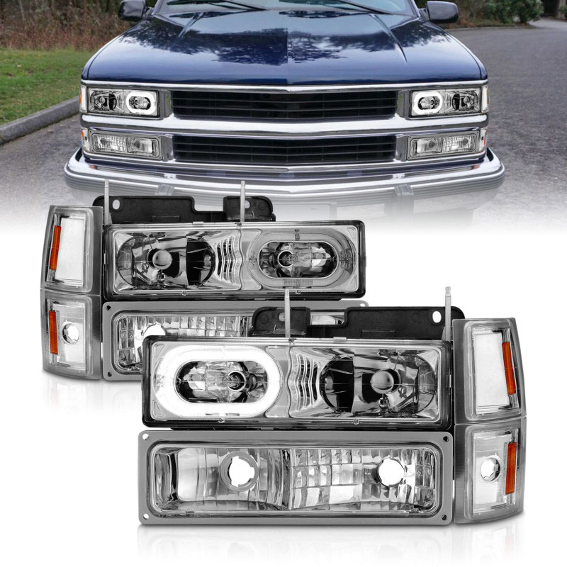 ANZO 111508 | 88-98 Chevrolet C1500 Crystal Headlights Chrome Housing w/ Signal and Side Marker Lights; 1988-1998