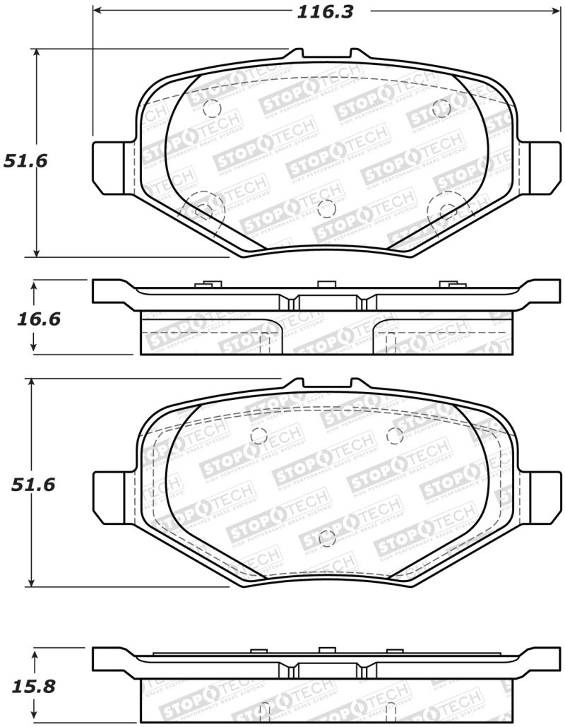 Stoptech 308.16120 | StopTech Street Brake Pads Ford Flex 352mm Front Disc, Rear; 2013-2017