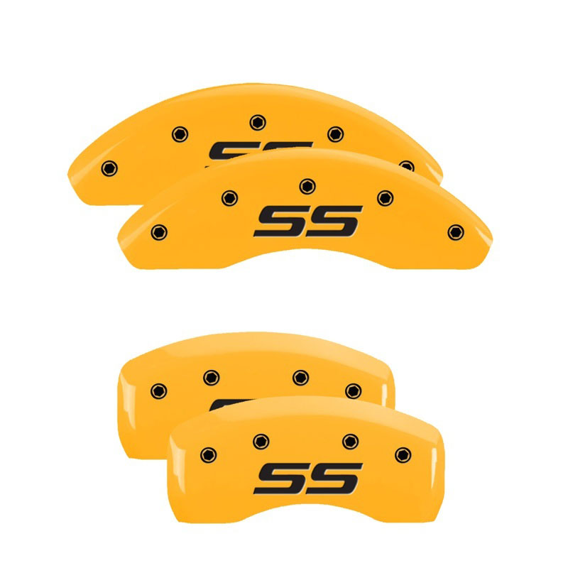 MGP 14050SSS4YL | 4 Caliper Covers Engraved Front & Rear Monte Carlo SS Yellow Finish Black Char 2002 Chevy Impala; 2000-2005