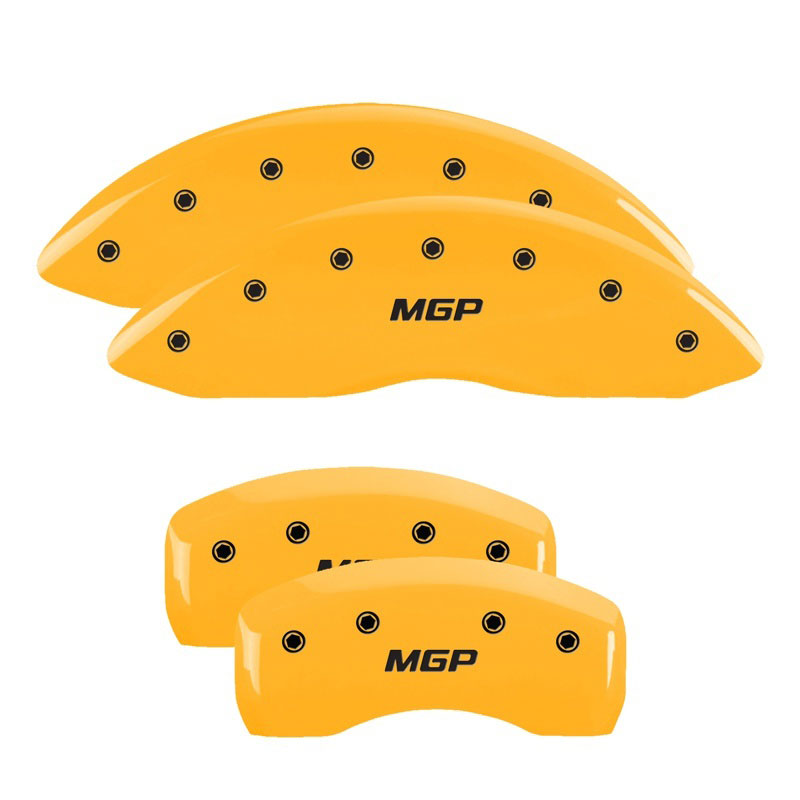 MGP 21183SMGPYL | MGP 4 Caliper Covers Engraved Front & Rear MGP Yellow finish black ch; 2016-2020