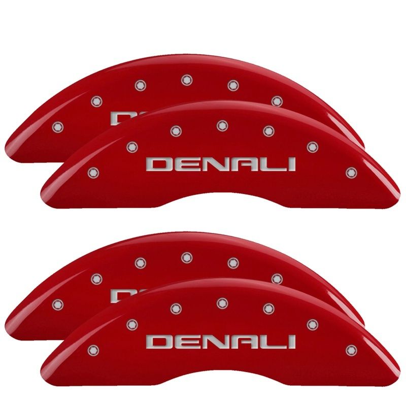 MGP 34219sdnlrd | 4 Caliper Covers Engraved Front & Rear Red Finish Silver Characters for 20-22 GMC Sierra 2500HD; 2022-2022