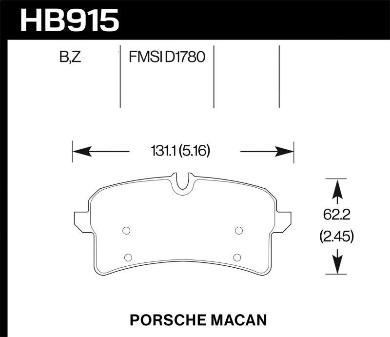 Hawk Performance hb915z.644 | Hawk 15-18 Porsche Macan Performance Ceramic Rear Brake Pads; 2015-2018