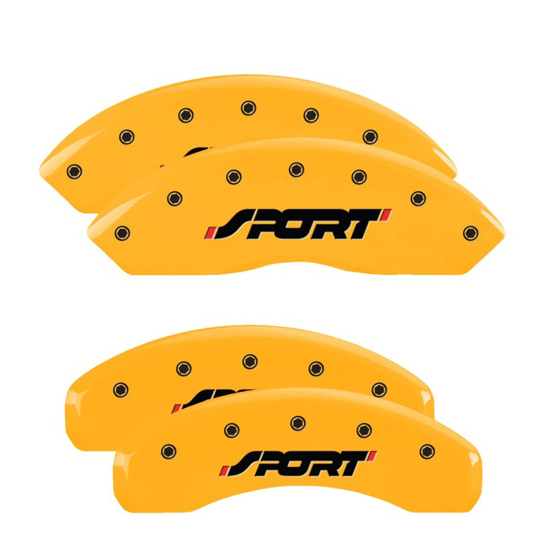 MGP 10119SSPOYL | 4 Caliper Covers Engraved Front & Rear SPORT Yellow finish black ch; 2011-2014