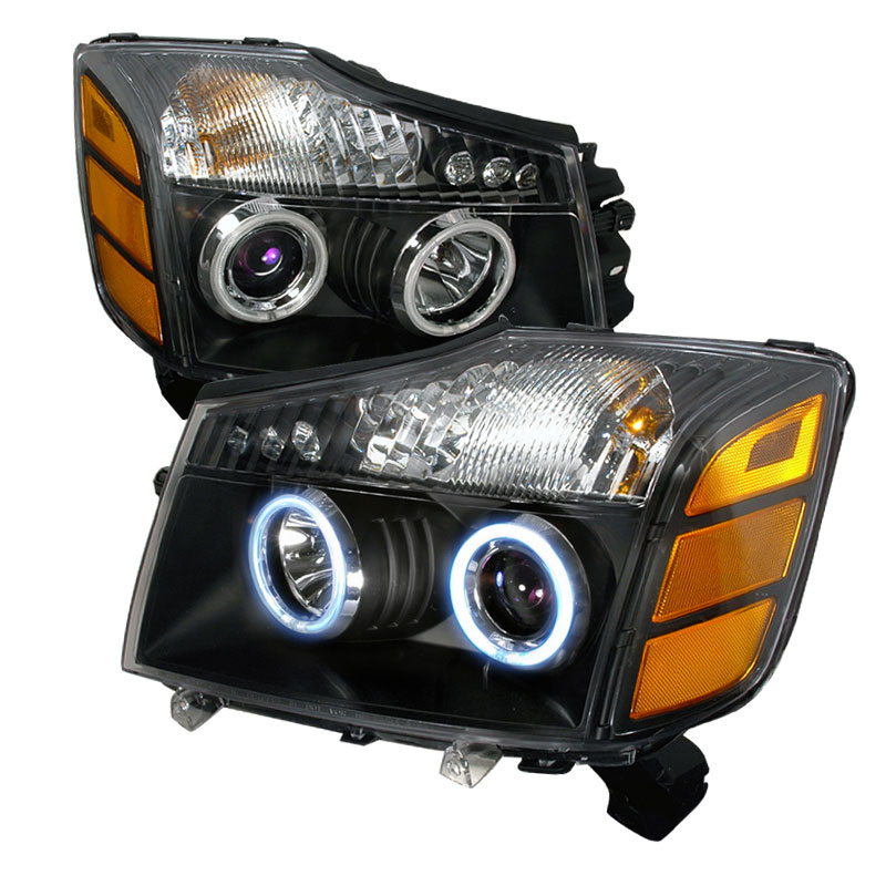 Spec-D Tuning 4LHP-TIT04JM-KS | Nissan Titan Ccfl Halo Projector Headlights Black; 2004-2007