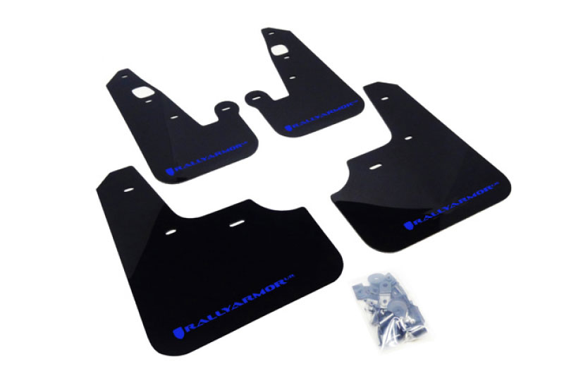 Rally Armor mf8-ur-blk/bl | 2007+ Mitsubishi Lancer (doesnt fit Sportback) UR Black Mud Flap w/ Blue Logo; 2007-2021