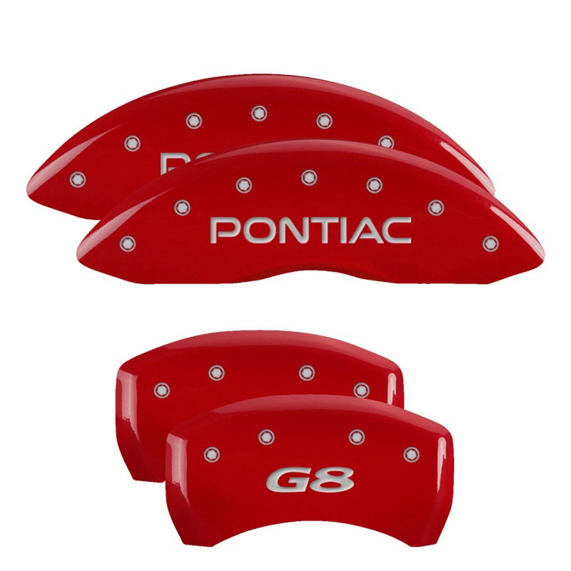 MGP 18011SPG8RD | 4 Caliper Covers Engraved Front Pontiac Engraved Rear G8 Red finish silver ch; 2008-2009