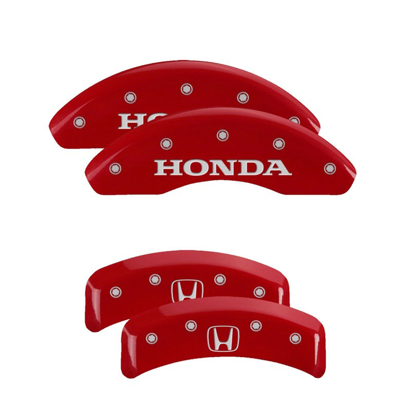 MGP 20076SHOHRD | 4 Caliper Covers Engraved Front Honda Engraved Rear H Logo Red finish silver ch; 2003-2010