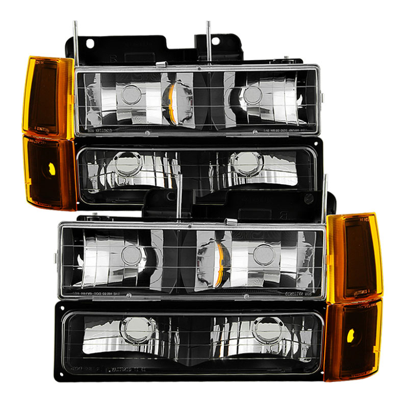 SPYDER 9034442 | Xtune GMC Yukon 94-99 Headlights w/ Corner & Parking Lights 8pcs Sets -Black HD-JH-GCK94-AM-BK-SET; 1994-1999