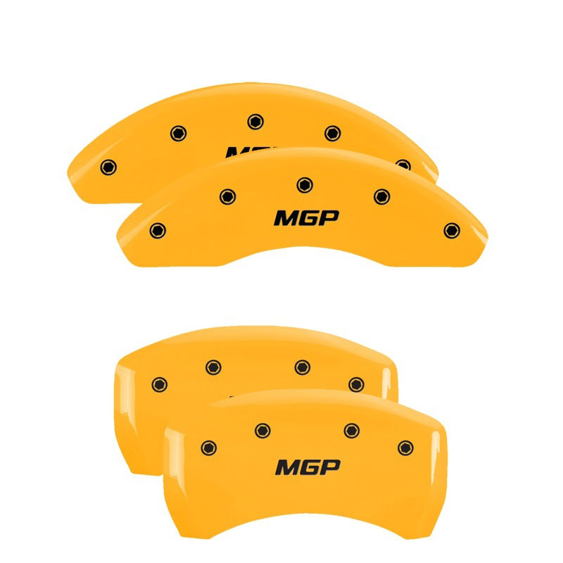 MGP 12199SMGPYL | MGP 4 Caliper Covers Engraved Front & Rear MGP Yellow finish black ch; 2013-2016